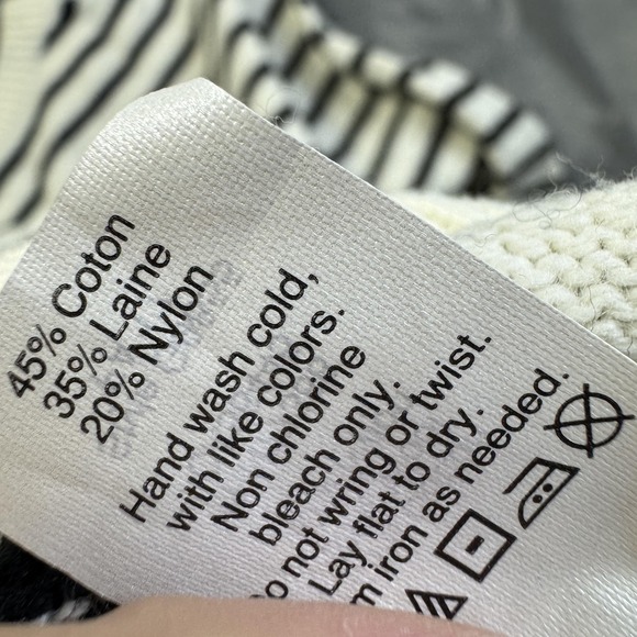 J Crew Sweater Womens Medium White Black Striped Wool Blend Bell Sleeve Pullover - Picture 8 of 11